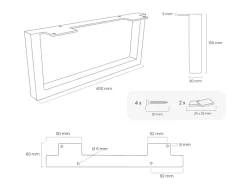 Online HEVVA Möbelfüße GRAZ 15 cm Hoch 40 cm Tief 2er Set Rohstahl-Klarlack Stahlfarben