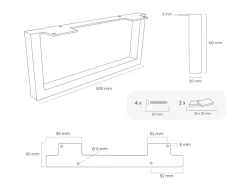 HEVVA Möbelfüße GRAZ 10 cm Hoch 50 cm Tief 2er Set Rohstahl-Klarlack