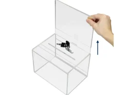 HMF 46913 Acryl Spendenbox Abschließbar 215 x 16 x 16 cm DIN A5 Blatteinschub Transparent