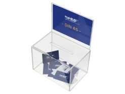 HMF 46916 Acryl Spendenbox Blatteinschub 22 x 15 x 15 cm DIN A4 Transparent
