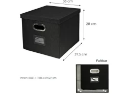 HMF 250473-02 Aufbewahrungsbox Deckel DIN A4 Hängeregister Kallax 33 x 37 x 28 cm Schwarz