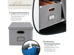 Sale HMF 250473-12 Aufbewahrungsbox Deckel DIN A4 Hängeregister Kallax 33 x 37 x 28 cm Grau