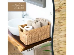 HMF 37279 Aufbewahrungskorb Badezimmer Korb Geflochten Wasserhyazinthe Holzgriffen 37 x 22 x 20 cm