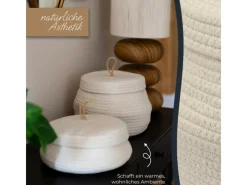 HMF Aufbewahrungskorb Badezimmer Rund Korb Deckel Baumwolle Flach 25 x 11 cm Creme