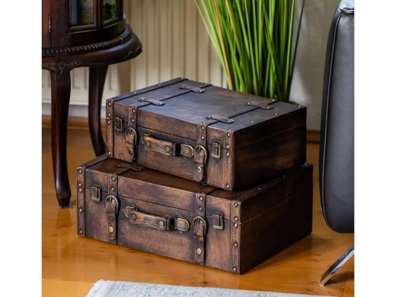 HMF VKO103 Vintage Koffer Holz 38 x 26 x 13 cm Deko Klassik