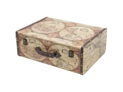 HMF VKO104 Vintage Koffer Holz 44 x 32 x 16 cm Deko Weltkarte Farbe