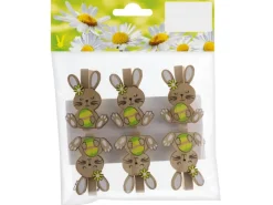 Holzclips Hasenmotiv 6 Stück Natur