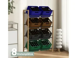 Sale holz4home Getränkekistenregal aus Holz Inklusive Edelstahlablage 8 Kisten Schwarz
