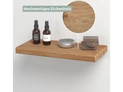 holz4home Schwebendes Wandregal aus Eiche 40cm Ohne Baumkante Natur