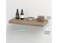 holz4home Schwebendes Wandregal aus Eiche 40cm Ohne Baumkante Hellgrau