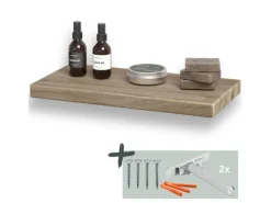 holz4home Schwebendes Wandregal aus Eiche 40cm Ohne Baumkante Hellgrau