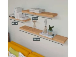 Hot holz4home Schwebendes Wandregal aus Eiche 100cm Ohne Baumkante Natur