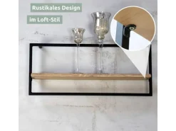 Clearance holz4home Wandregal Long in Schwarz Gerahmt von Hellgrau ohne Baumkante