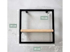 holz4home Wandregal Small Schwarz Gerahmt Industrial Style mit Baumkante Hellgrau