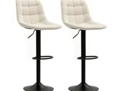 Clearance HOMCOM Barhocker mit Lehne Polyester Beige 53L x 47B x 96-117H cm