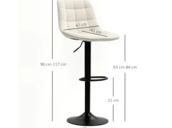 Clearance HOMCOM Barhocker mit Lehne Polyester Beige 53L x 47B x 96-117H cm