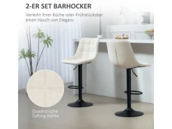 Clearance HOMCOM Barhocker mit Lehne Polyester Beige 53L x 47B x 96-117H cm