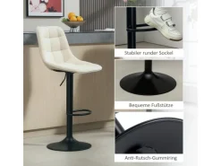 Clearance HOMCOM Barhocker mit Lehne Polyester Beige 53L x 47B x 96-117H cm