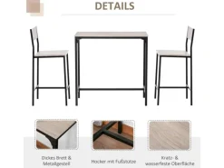 Online HOMCOM Barmöbel MDF Metall Natur Schwarz L89 x B45 x H87 cm L39 x B45 x H95 cm