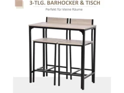 Online HOMCOM Barmöbel MDF Metall Natur Schwarz L89 x B45 x H87 cm L39 x B45 x H95 cm