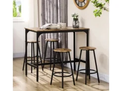 HOMCOM Bartisch mit Barhocker Set 5-tlg. im Industriedesign Rustikal-Braun