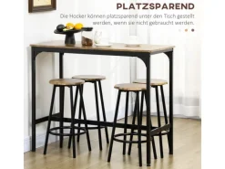 HOMCOM Bartisch mit Barhocker Set 5-tlg. im Industriedesign Rustikal-Braun