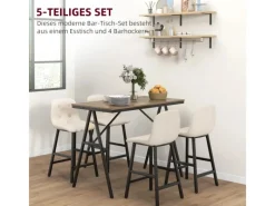 HOMCOM Bartisch mit Barhocker Set 5-Teilige 120 x 60 x 91 cm