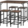 HOMCOM Bartisch mit Barhocker 5-Teilig Stahl Rustikal-Braun 100 x 60 x 88 cm