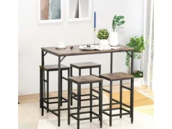 HOMCOM Bartisch mit Barhocker 5-Teilig Stahl Rustikal-Braun 100 x 60 x 88 cm