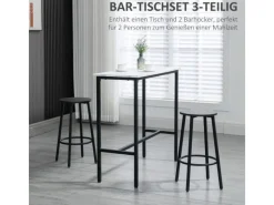 Discount HOMCOM Bartisch mit Barhocker Set 3-Teilig Stahl Weiß Schwarz