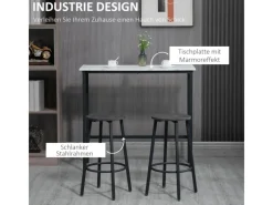 Discount HOMCOM Bartisch mit Barhocker Set 3-Teilig Stahl Weiß Schwarz