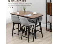 HOMCOM Bartisch mit Barhocker Set 5-Teilig Stahl Hellgrau 120 x 60 x 91 cm