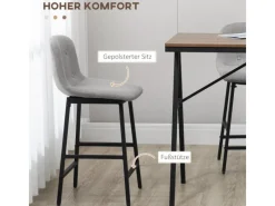 HOMCOM Bartisch mit Barhocker Set 5-Teilig Stahl Hellgrau 120 x 60 x 91 cm