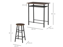 HOMCOM Bartisch Set mit 2 Barhocker MDF Metall Schwarz 80B x 50T x 90H cm