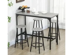 HOMCOM Bartisch Set mit 4 Barhocker MDF Metall Grau 110L x 50B x 89,5H cm
