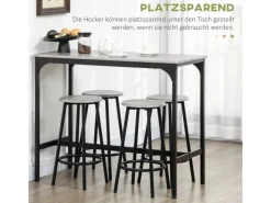 HOMCOM Bartisch Set mit 4 Barhocker MDF Metall Grau 110L x 50B x 89,5H cm