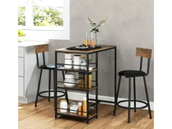 HOMCOM Bartisch Set mit Barhocker Set 3-tlg Stahl MDF Eiche 90L x 50B x 90,5H cm