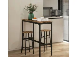 Sale HOMCOM Bartisch-Set 3-Teilig im Industriedesign Stahl Rustikal-Braun