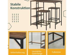 HOMCOM Bartisch-Set Stehtisch mit 2 Barhockern Braun Schwarz 109 x 60 x 100 cm