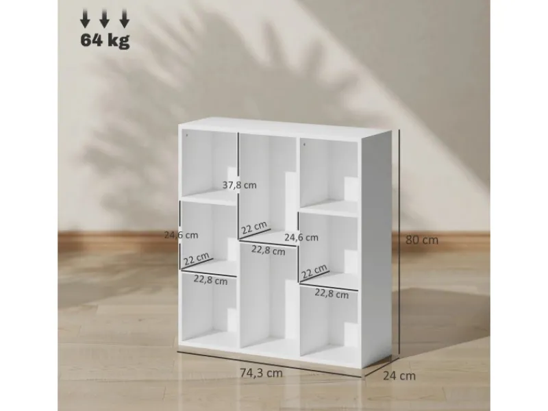 New HOMCOM Bücherregal Standregal mit 8 Ebenen Aufbewahrungsregal