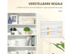 Hot HOMCOM Bücherschrank 178,5 cm mit Glastür 6 Fächern Küchenschrank Weiß