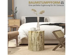 HOMCOM Beistelltisch im Baumstumpf-Design Rund für Wohnzimmer Garten Natur