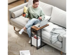 Hot HOMCOM Beistelltisch MDF Stahl 46L x 25B x 62,5H cm Rustikal-Braun