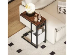 Hot HOMCOM Beistelltisch MDF Stahl 46L x 25B x 62,5H cm Rustikal-Braun