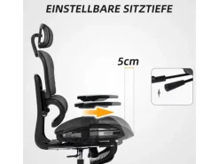 HOMCOM Bürostuhl mit Armlehne Polyester Schwarz 66L x 64B x 114-122H cm