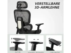 HOMCOM Bürostuhl mit Armlehne Polyester Schwarz 66L x 64B x 114-122H cm