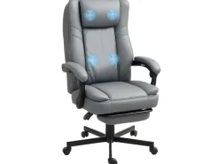 HOMCOM Bürostuhl mit Massagefunktion Mikrofaser-Stoff Schaumstoff 69L x 64B x 112-120H cm Grau