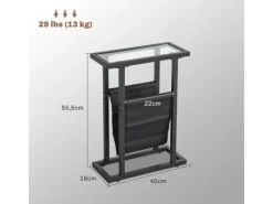 HOMCOM Couchtisch Metall Hartglas Schwarz 40L x 18B x 55,5H cm