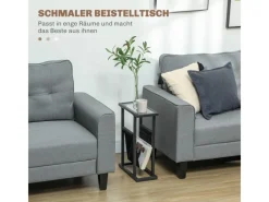 HOMCOM Couchtisch Metall Hartglas Schwarz 40L x 18B x 55,5H cm