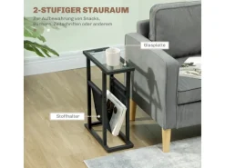 HOMCOM Couchtisch Metall Hartglas Schwarz 40L x 18B x 55,5H cm